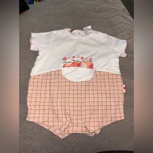Pink & White Baby One-Piece Romper with Orange Fruit Detail